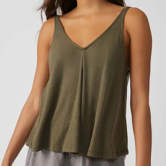 Free People Tops - Free People Intimately Dani Tank Olive Green Flowy Spaghetti Strap V-Neck Ribbed